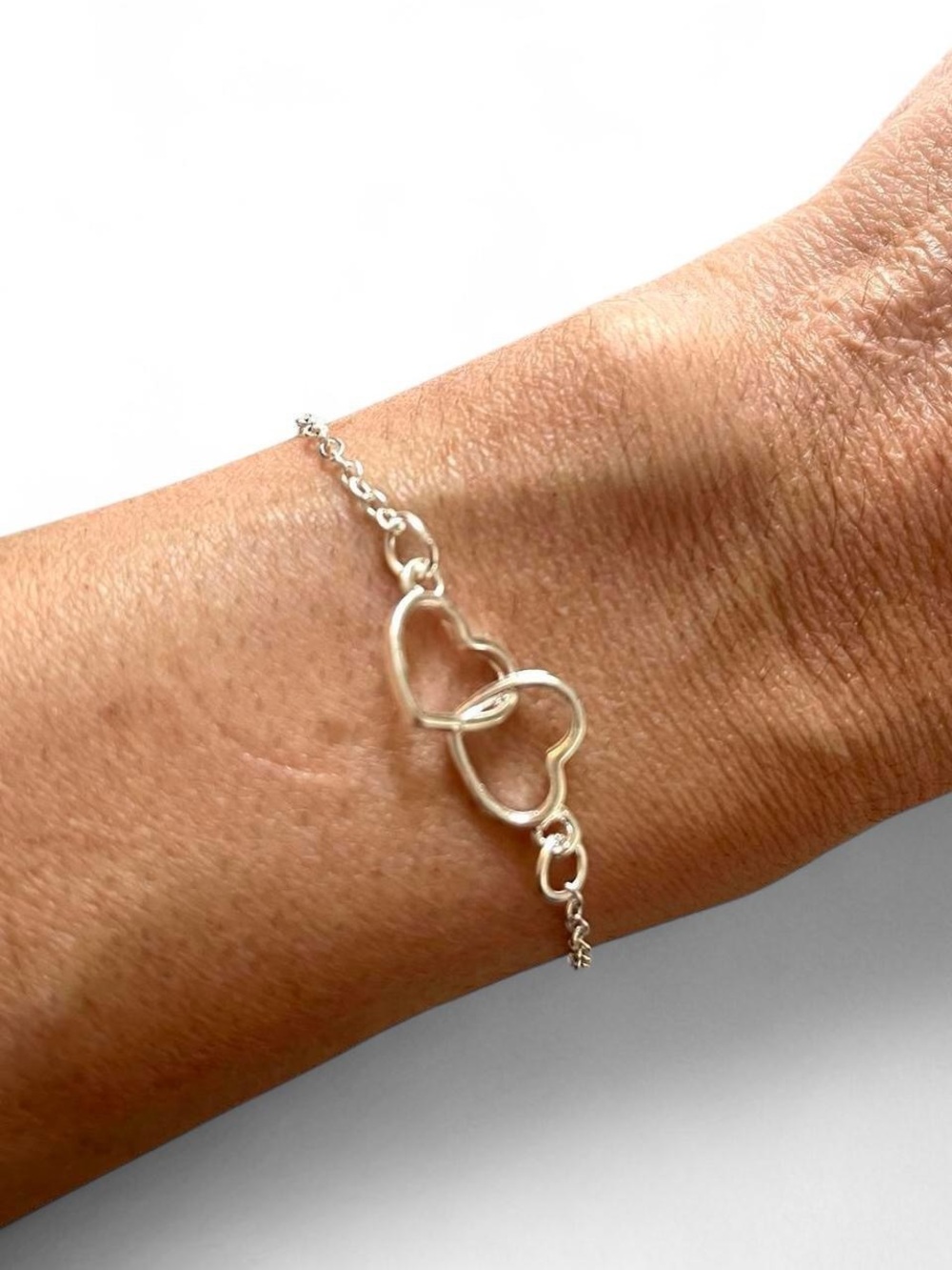 Silver Tone Double Heart Link Bracelet - New!